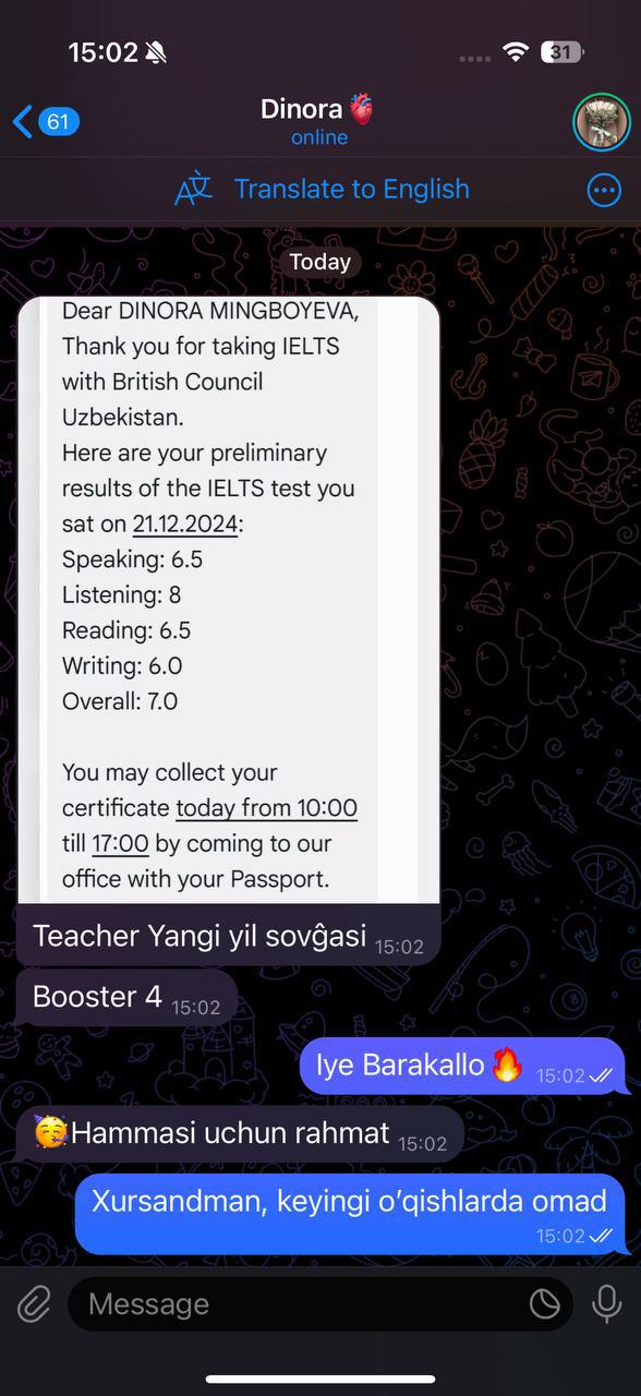 IELTS 7.0 (L: 8.0)