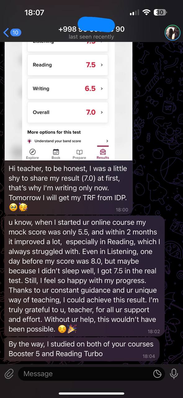 IELTS 7.0 (R: 7.5)