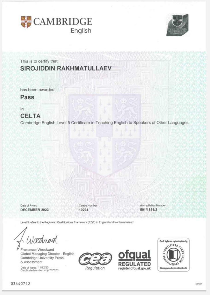 Cambridge English CELTA Certificate